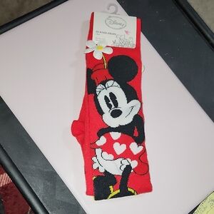 Disney Minnie Mouse knee high tube socks Red white Size 9-11 Womens Girls 3D